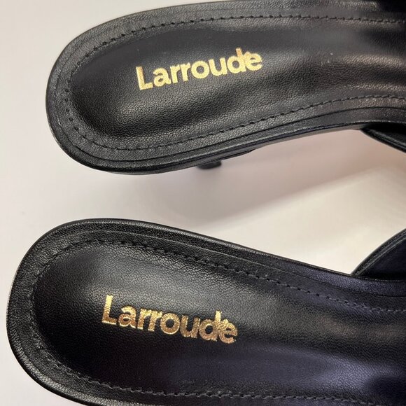 Larroude Jasmine Black Studded Leather Mule Size 8 Peep Toe Heel Slip-On - Picture 15 of 16